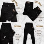 ซุปเปอร์เกิร์ล #2288 สีดำ เอวสูง ขายาวเดฟ 5กระดุม