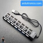 7 Ports USB Hub High-speed USB2.0 Individual LED Power Switches ( Black )