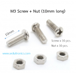 M3 Screw + Nut ยาว 10mm (screw และ nut อย่างละ 10 ตัว)