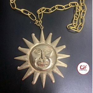สร้อยคอทองเหลือง ลายโซ่ พร้อมจี้พระอาทิตย์ เครื่องประดับแฟชั่น ใช้สำหรับสรวมใส่