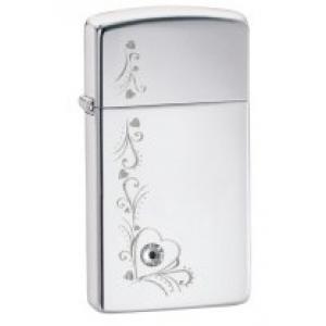 Zippo 28365Heart with Crystal High Polish Chrome Slim