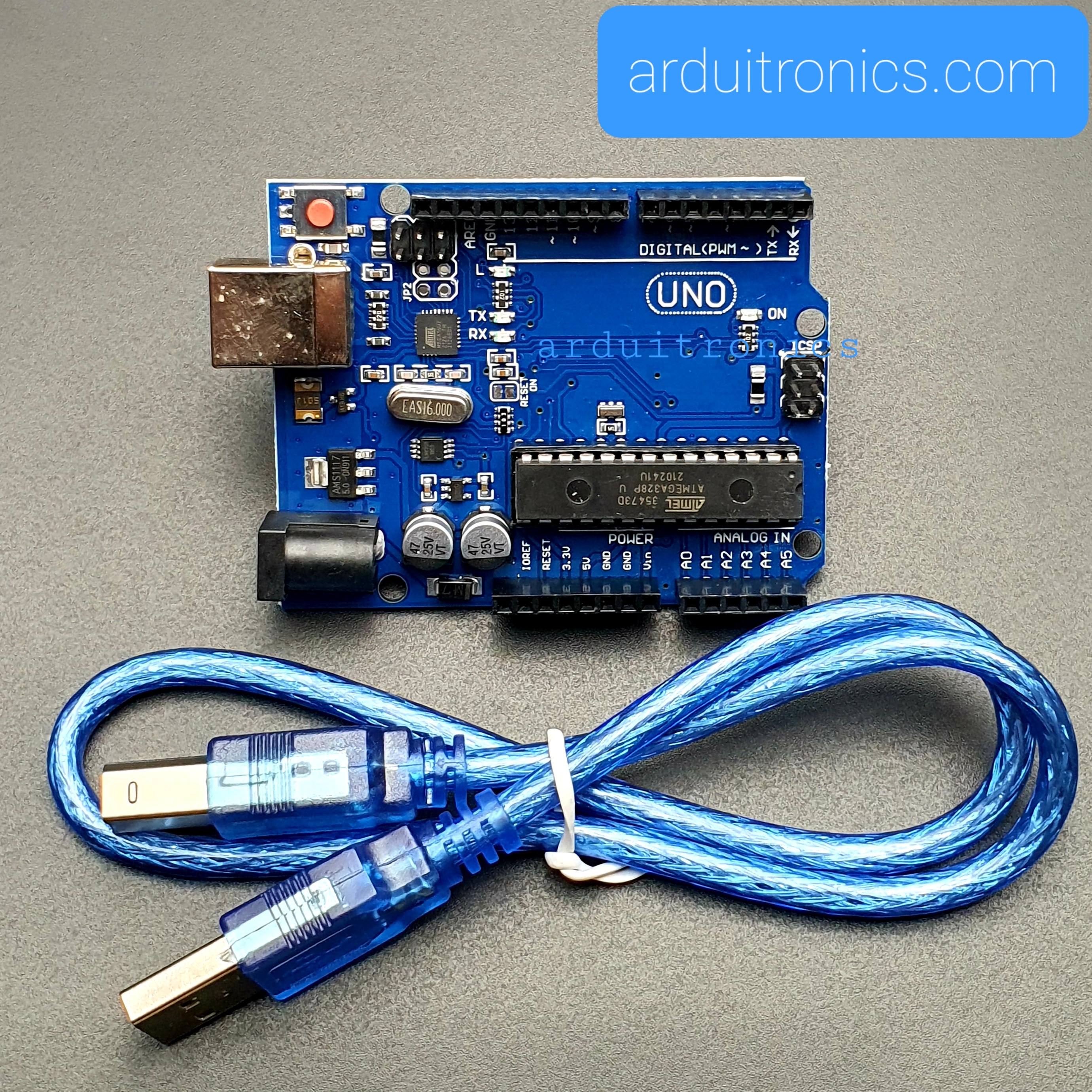 Arduino UNO R3 (ไม่มีคำว่า Arduino บนบอร์ด) + Free USB Cable