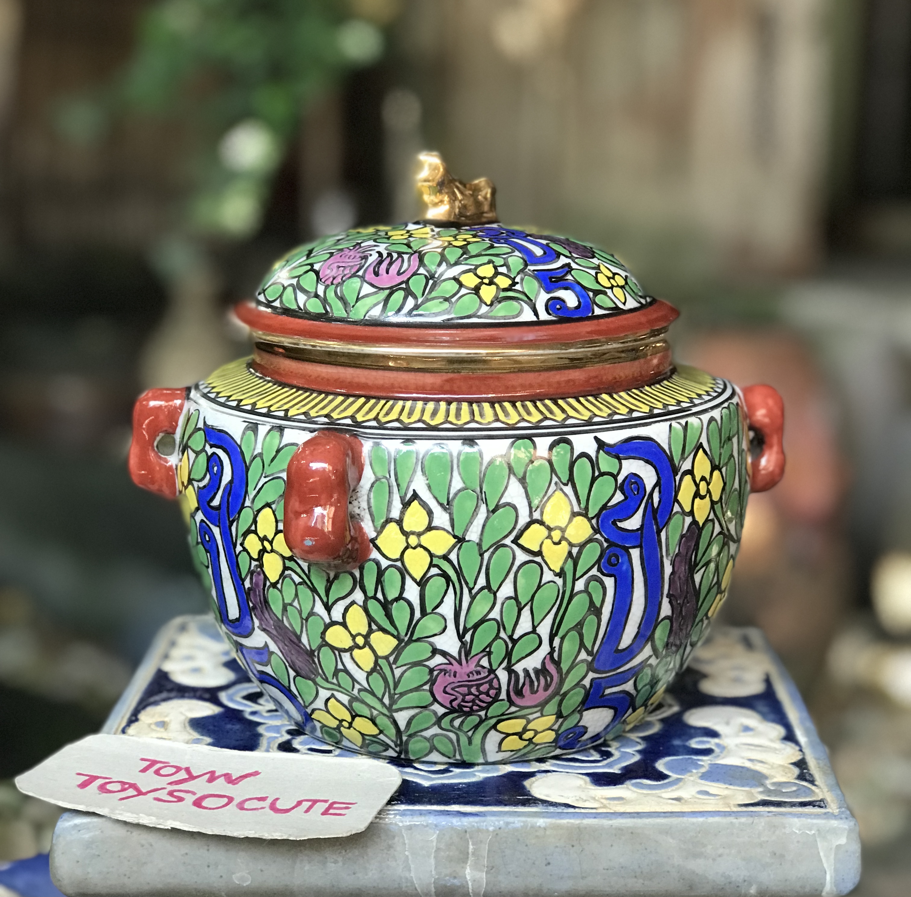 โถสี่หู โถกะปิ เครื่องกระเบื้องวาดมือเขียนสี Hand Painted Ceramic Pot