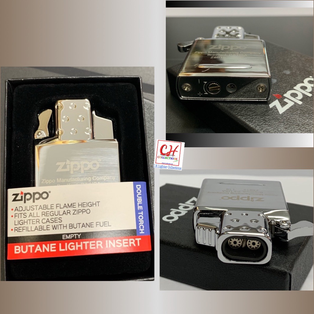 zippo Butane Lighter Insert Dubble Torch ตัวถังด้านในไฟแช็คซิปโป้แบบเติมแก็ส ไฟฟู่ 2 ท่อ เติมแก็สได้ จุเชื้อเพลิง 0.9 g เงิน