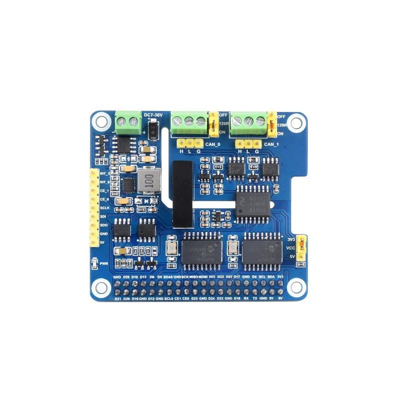 2-Channel Isolated CAN Bus Expansion HAT For Raspberry Pi, Dual Chips Solution, Stackable Design For Expanding Multiple CAN Channels, Raspberry Pi HAT (แท้ WaveShare)