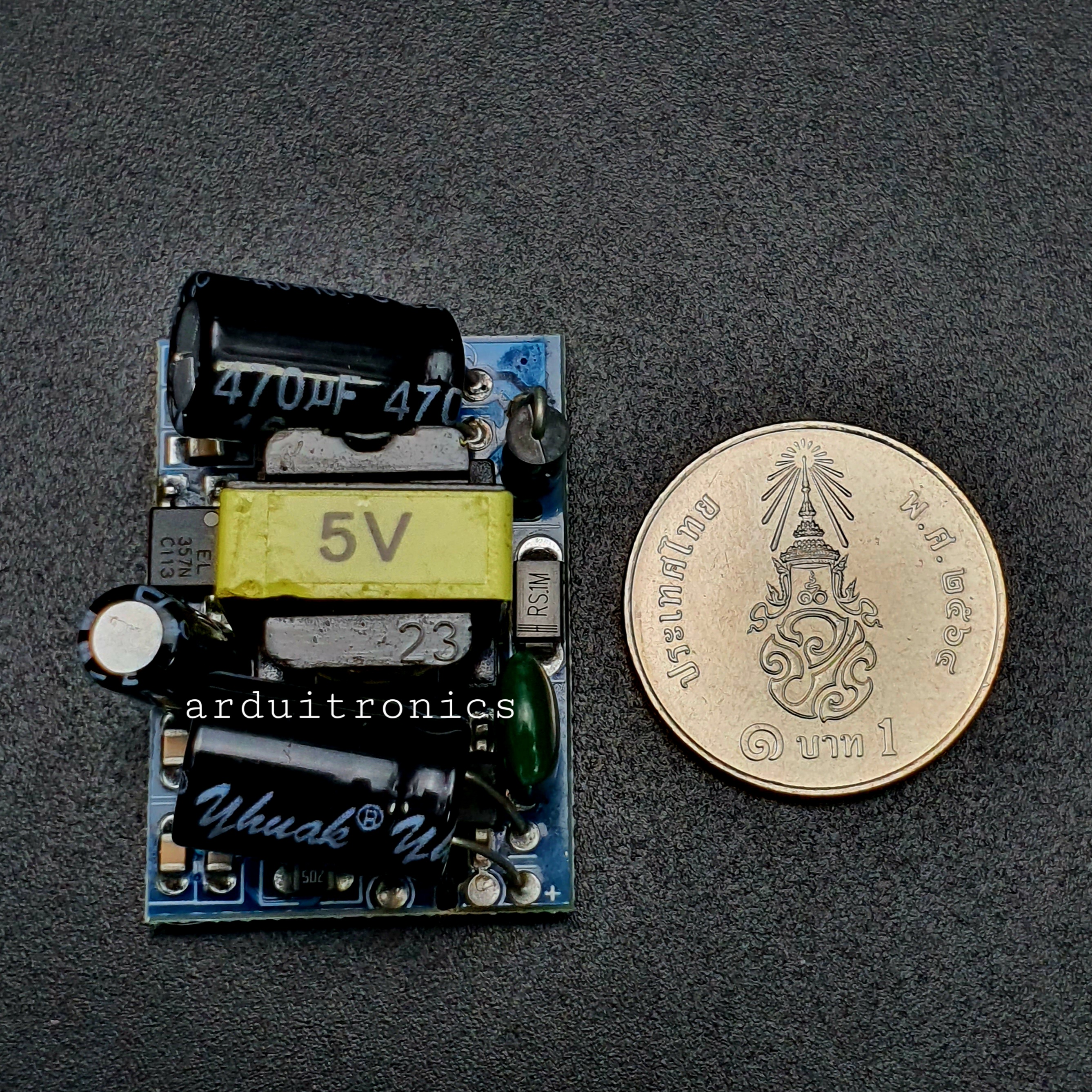 แหล่งจ่ายไฟ Switching Power Supply AC-DC Step-Down Module (220VAC to 5VDC 700mA 3.5W) - คละสี PCB และลายบนตัวเก็บประจุ