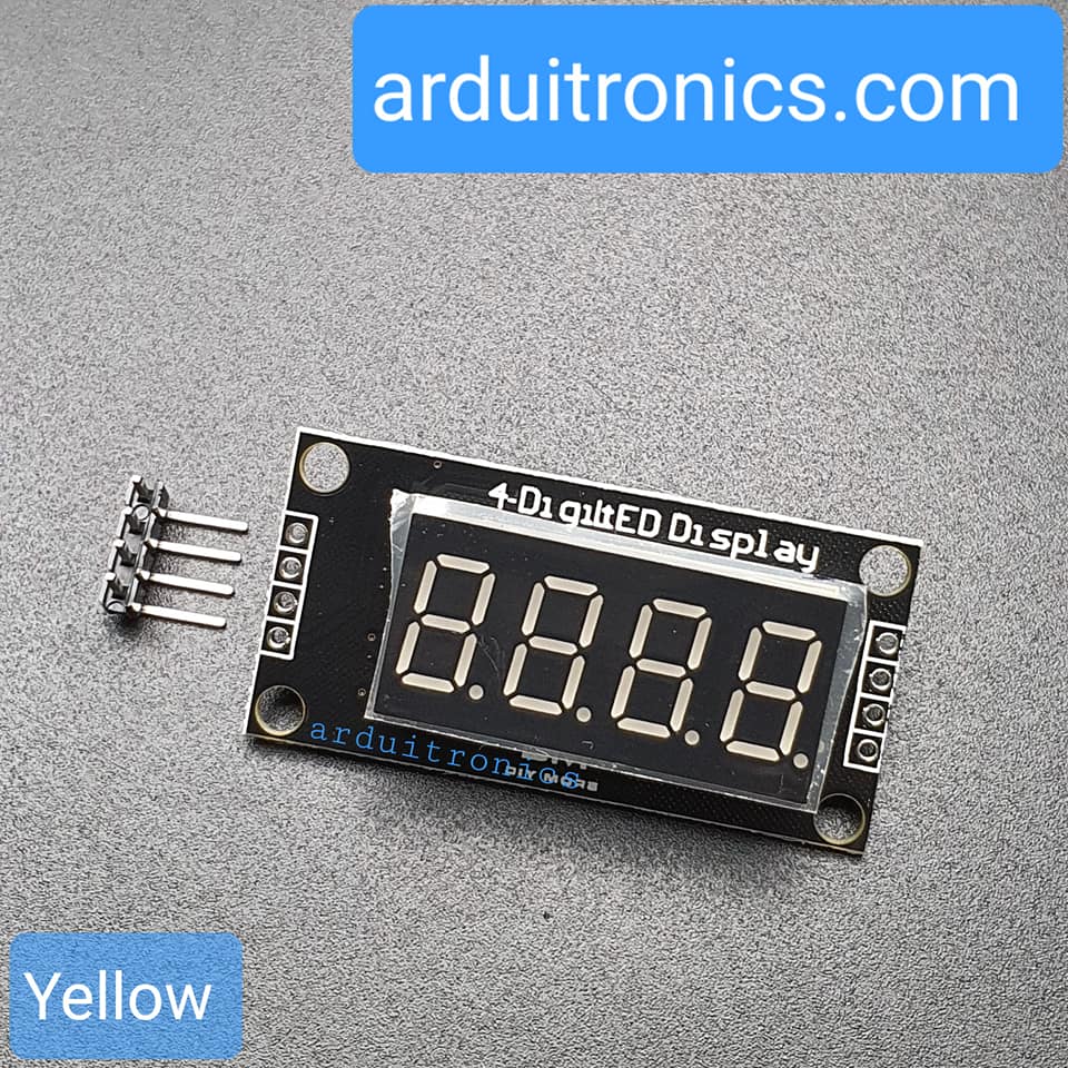 โมดูลแสดงค่าตัวเลข 4 หลัก สีเหลือง 7 Segment 4 Digit TM1637 Module Size 0.36"