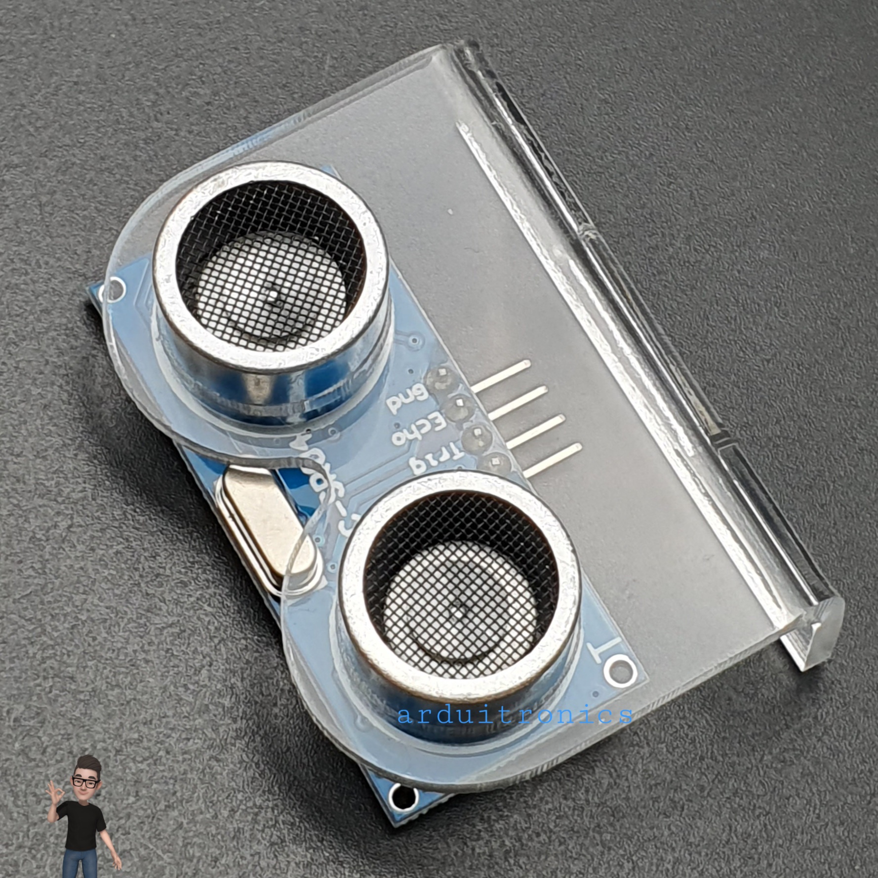 Arduino Mounting Bracket for Ultrasonic Module (HC-SR04) - Transparent