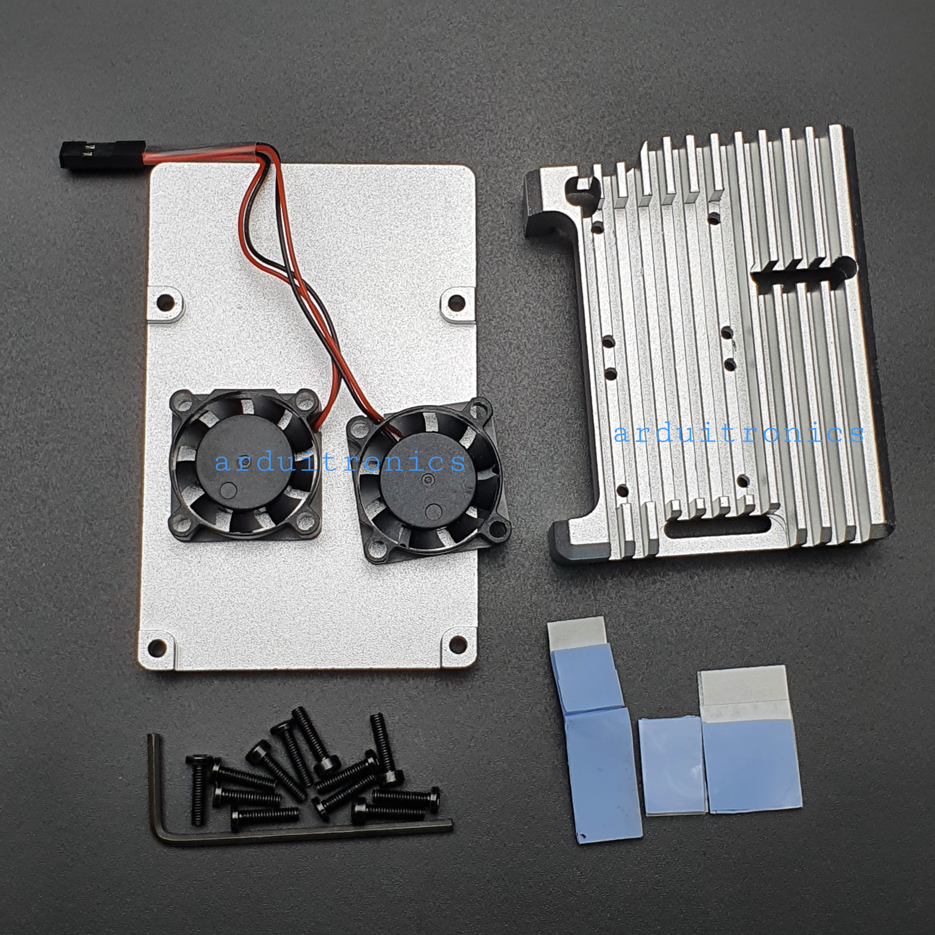 Aluminium Case for Raspberry Pi 4 with Dual Fan (Silver) - สีเงิน