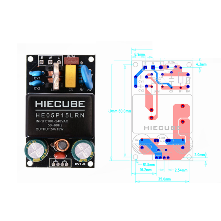 HIECUBE (HE05P15LRN) AC-to-DC Switching Power Supply Module 220VAC to 5VDC 3A with EMC Filter CE Certification Genuine แหล่งจ่ายไฟ 5V 3A