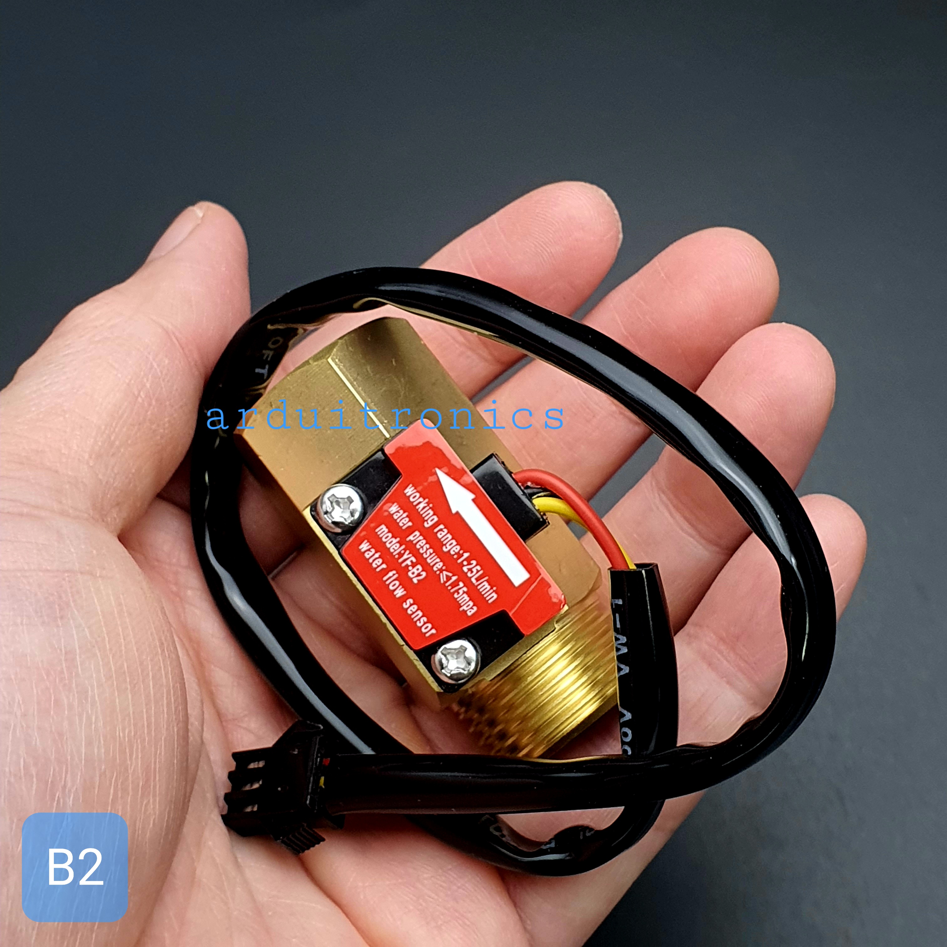 B2 เซ็นเซอร์วัดอัตราการไหลของน้ำ ทองแหลือง 1/2นิ้ว 4หุน Water Flow sensor 1-25L/min Size 50 mm