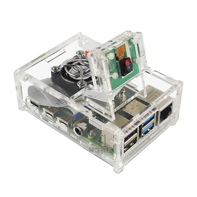 Raspberry Pi 4 Acrylic Transparent Case with Camera Bracket (support Cooling Fan)