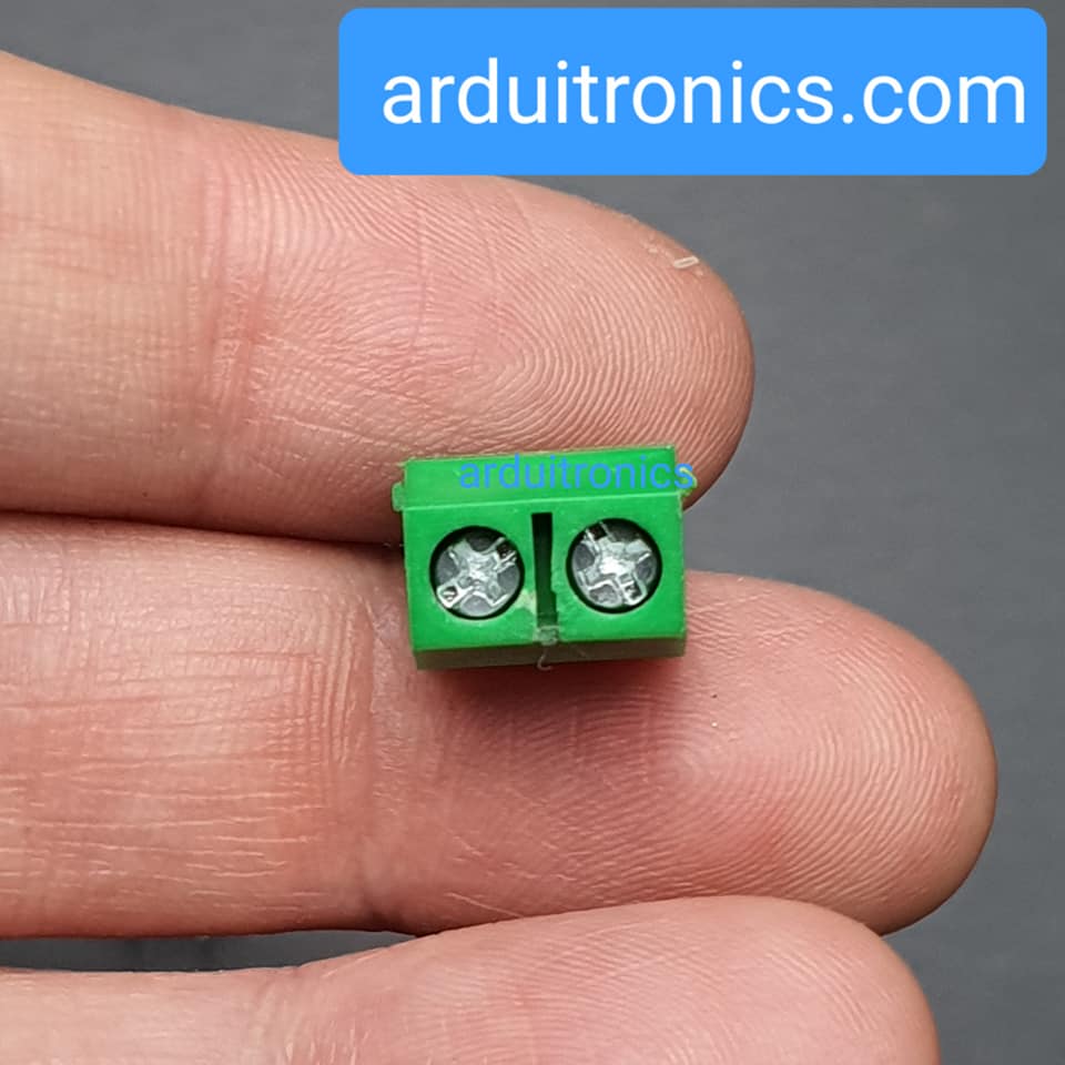 Screw Terminal Block 2 Pin Connector 5mm Pitch (Green) คอนเน็คเตอร์แบบสกรูหมุน 2 ขา สีเขียว ระยะห่างระหว่างขา 5 มม. (จำนวน 1 ชิ้น)