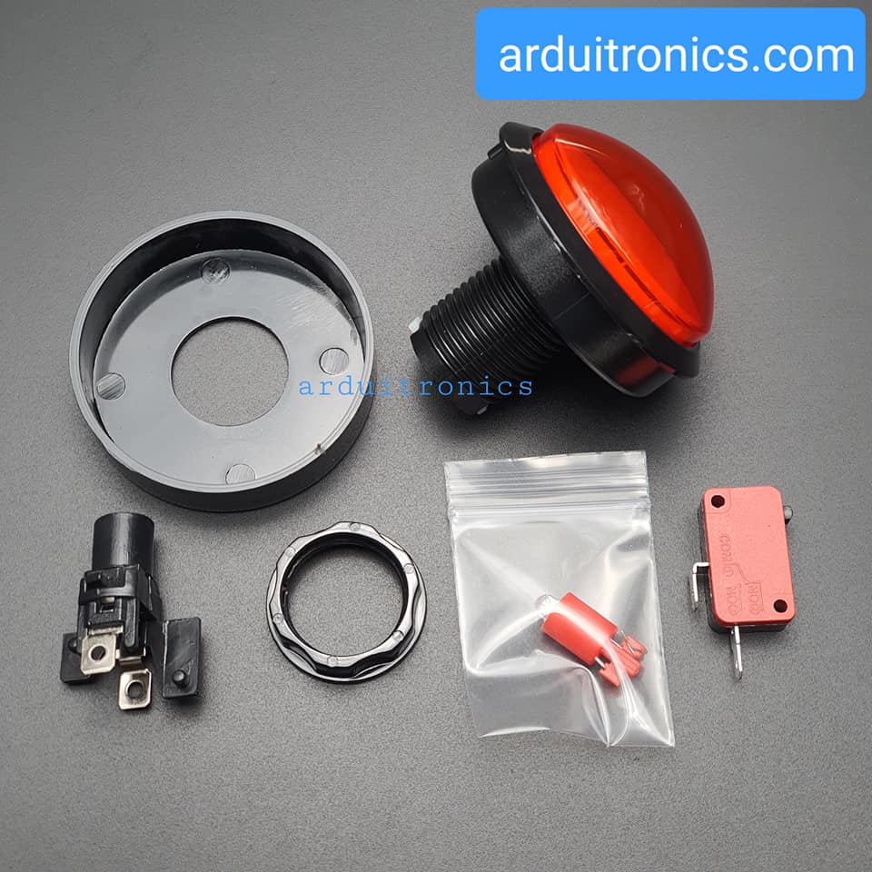 ปุ่มกดตู้เกม สวิตช์กดติดปล่อยดับขนาดใหญ่ 60mm พร้อมไฟ LED สีแดง