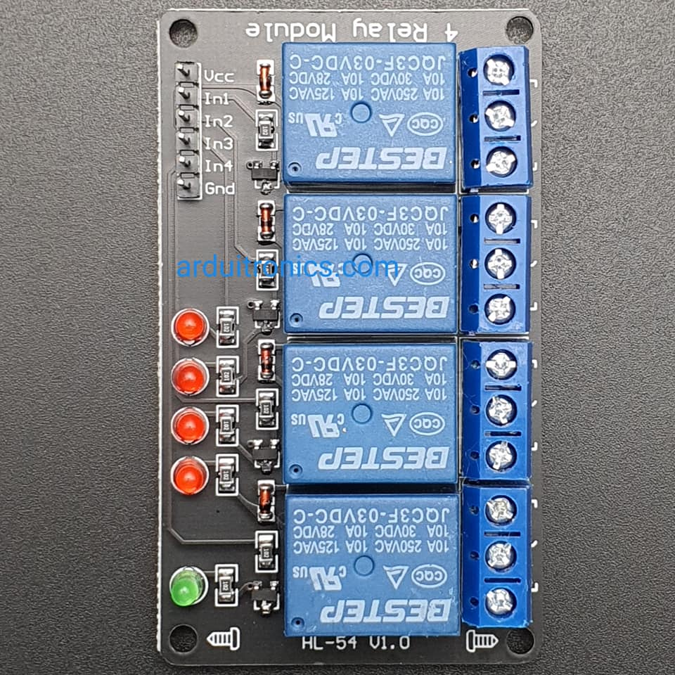 3V 4 Channel Relay Low-Level Trigger Relay Module (with LED - PCB สีดำ มีช่องสกรูให้ยึด)