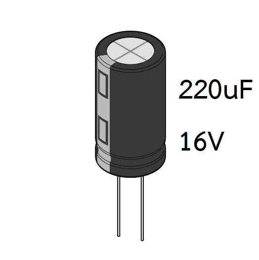 ตัวเก็บประจุ 220uF 16V ขนาด 6x12mm (pack ละ 10 ตัว)