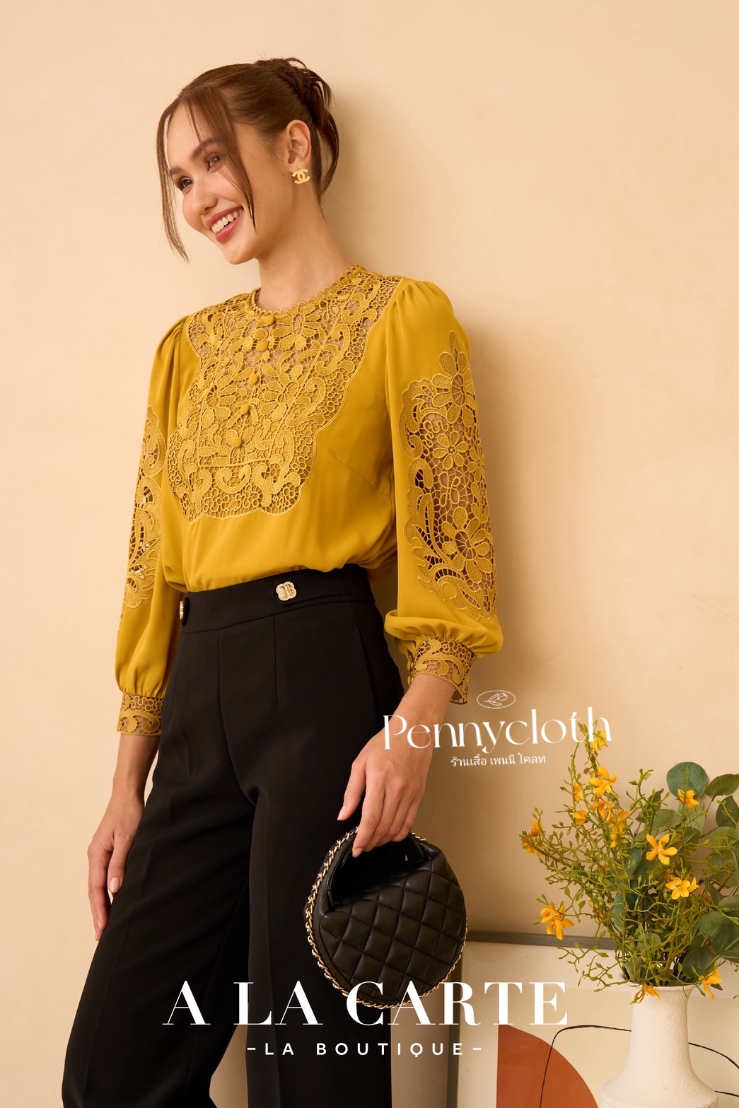 69897 เสื้อ A La Carte เสื้อชีฟองแต่งลูกไม้เนื้อทอ ช่วงอก และแขน by PENNY CLOTH