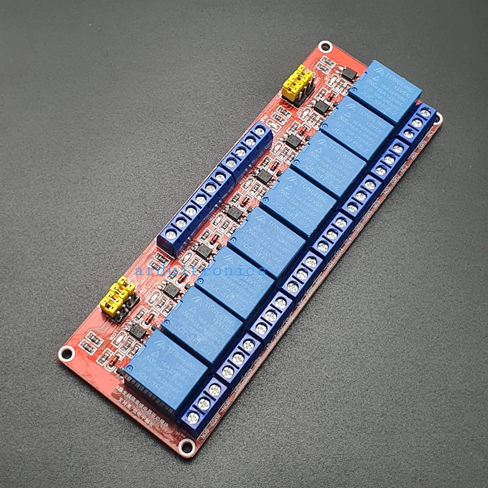 12V 8 Channel Relay High/Low Level Trigger Relay Module (Red PCB)