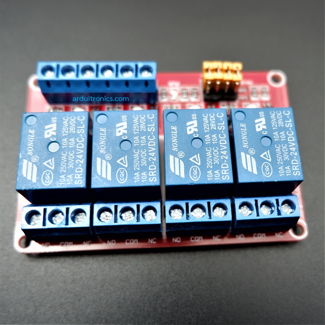 24V 4 Channel Relay High/Low Level Trigger Relay Module (Red PCB)