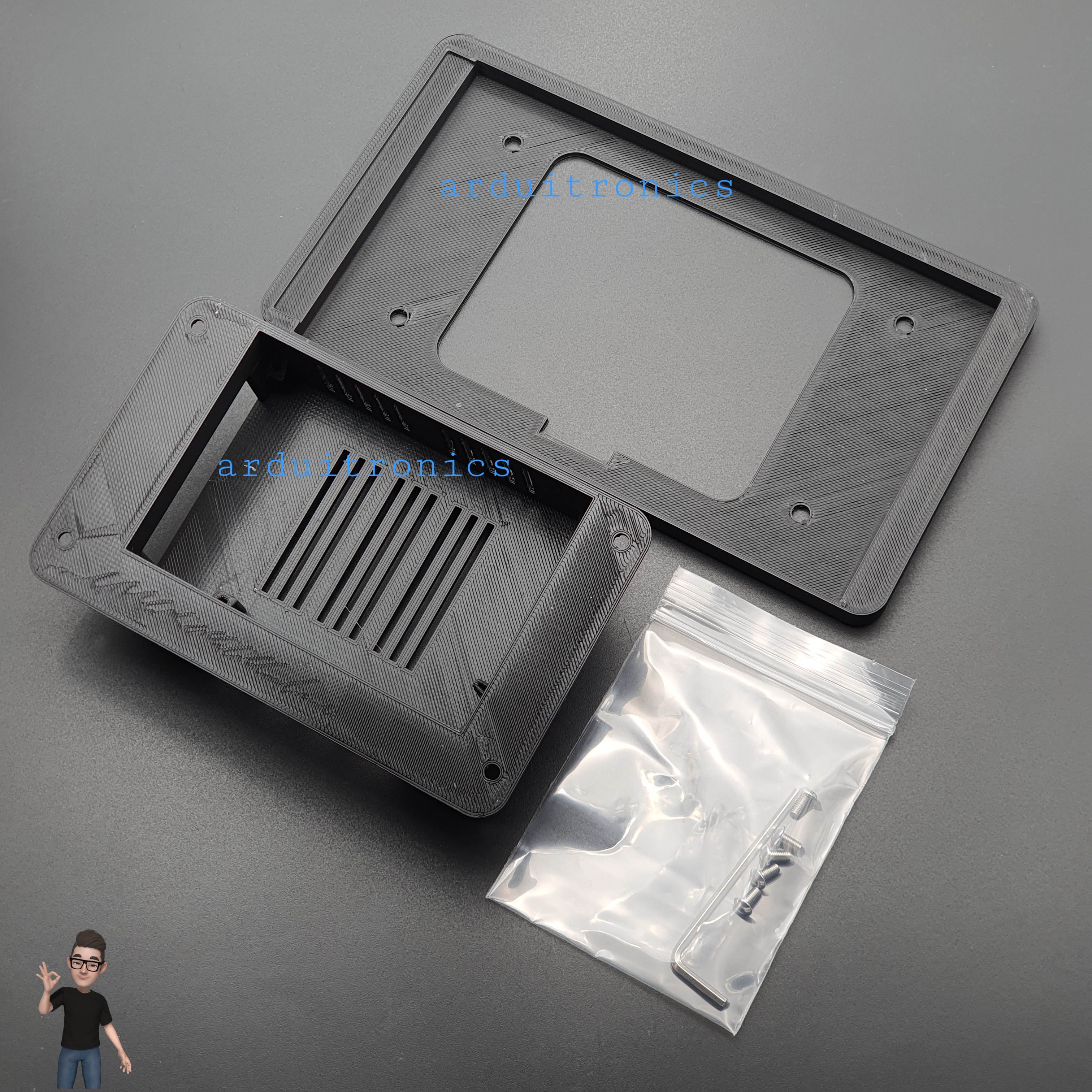 3D Printed Screen Case (Black) for Raspberry Pi Official 7 inch LCD Touchscreen