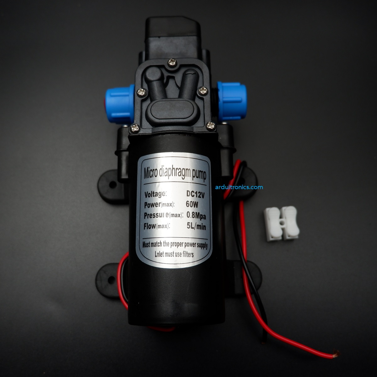 Diaphragm Pump 60Watt 12VDC (5L/min) with Filter and Power Adapter - ไดอะแฟรมปั๊มน้ำมาพร้อมฟิลเตอร์และอะแดปเตอร์แปลงไฟ
