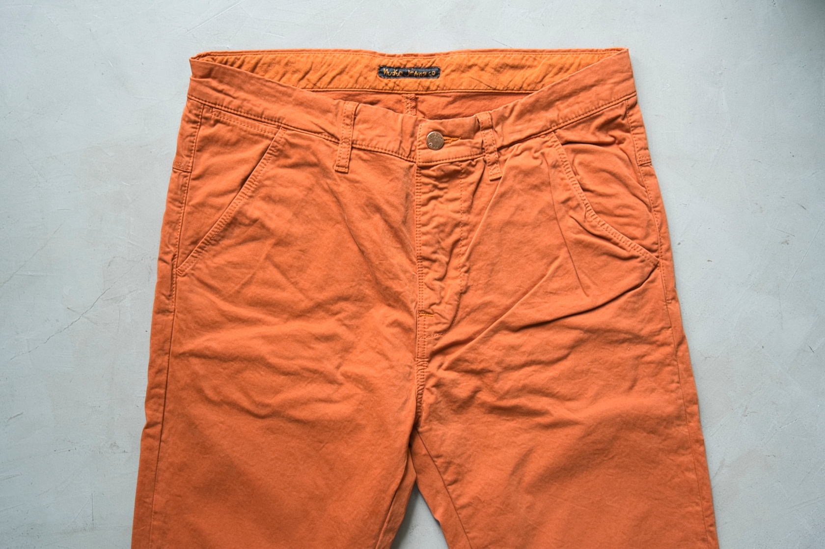 [DEFECT] Khaki Slim Org. Warm Orange กางเกงผ้า Canvas ทรงเข้ารูป Nudie ของแท้ 100%