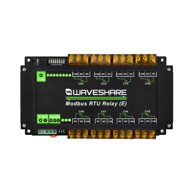 Industrial Modbus RTU 8-ch Relay Module (E) with RS485 Interface, 30A High Current, Multi Isolation Protection Circuits, Rail-mounted Case (แท้ Waveshare)