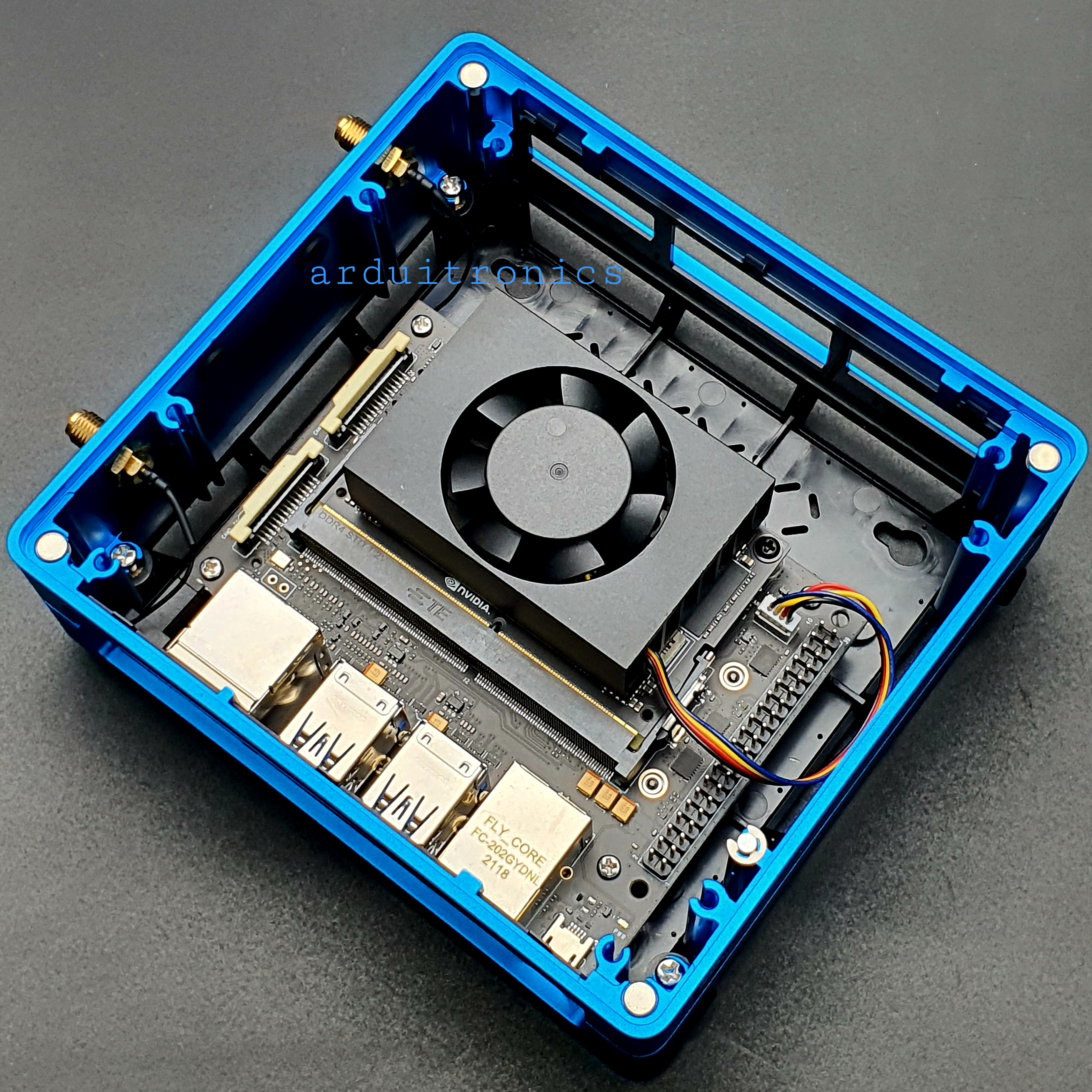 [สินค้า Pre-order] Jetson SUB Mini PC-Blue with Jetson Xavier NX Module, Aluminium Case with Cooling Fan, 128GB SSD, WiFi, Antennas and pre-installed JetPack System - Seeed Nvidia