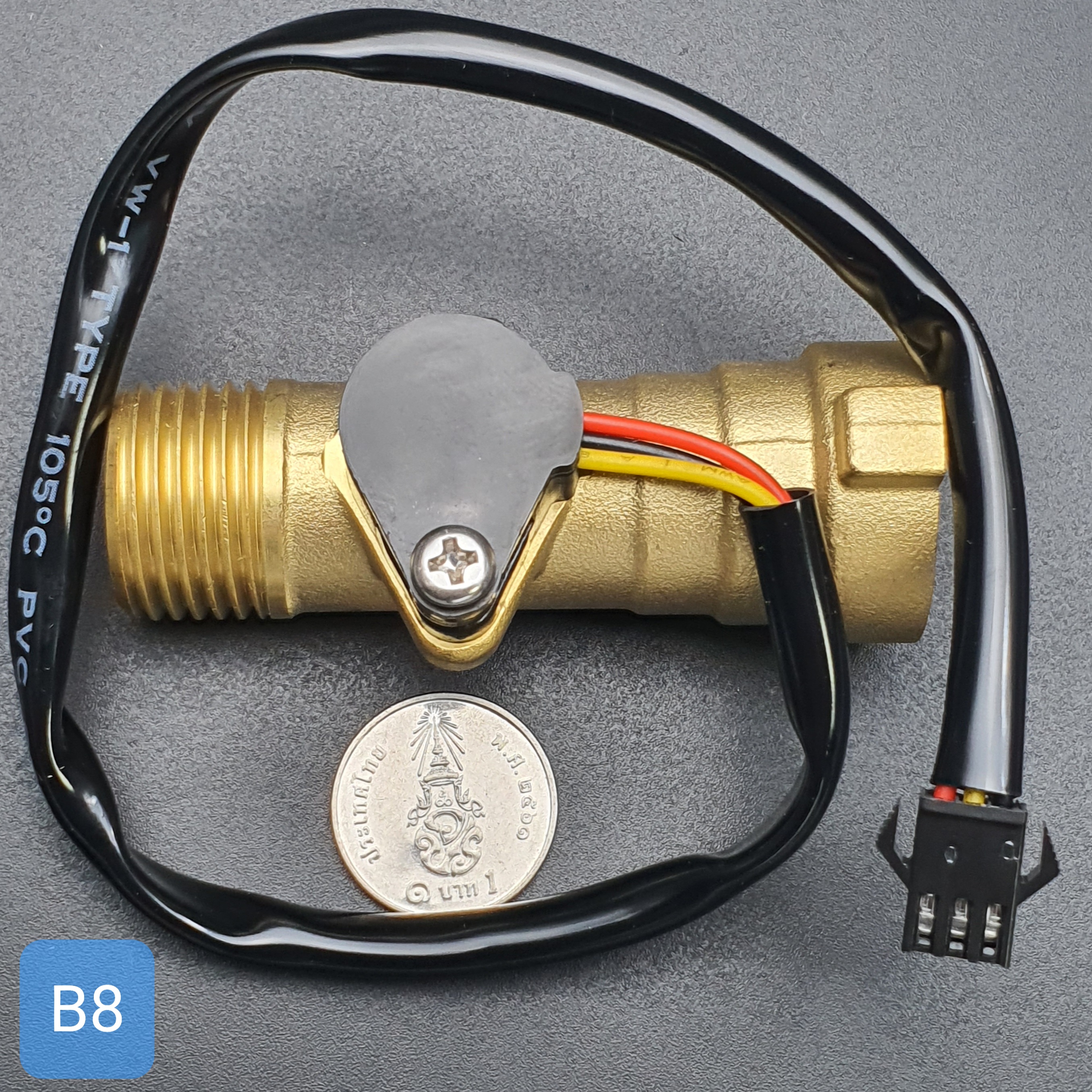 B8 เซ็นเซอร์วัดอัตราการไหลของน้ำ ทองแหลือง 1/2นิ้ว 4หุน Water Flow sensor 1-30L/min Size 68 mm