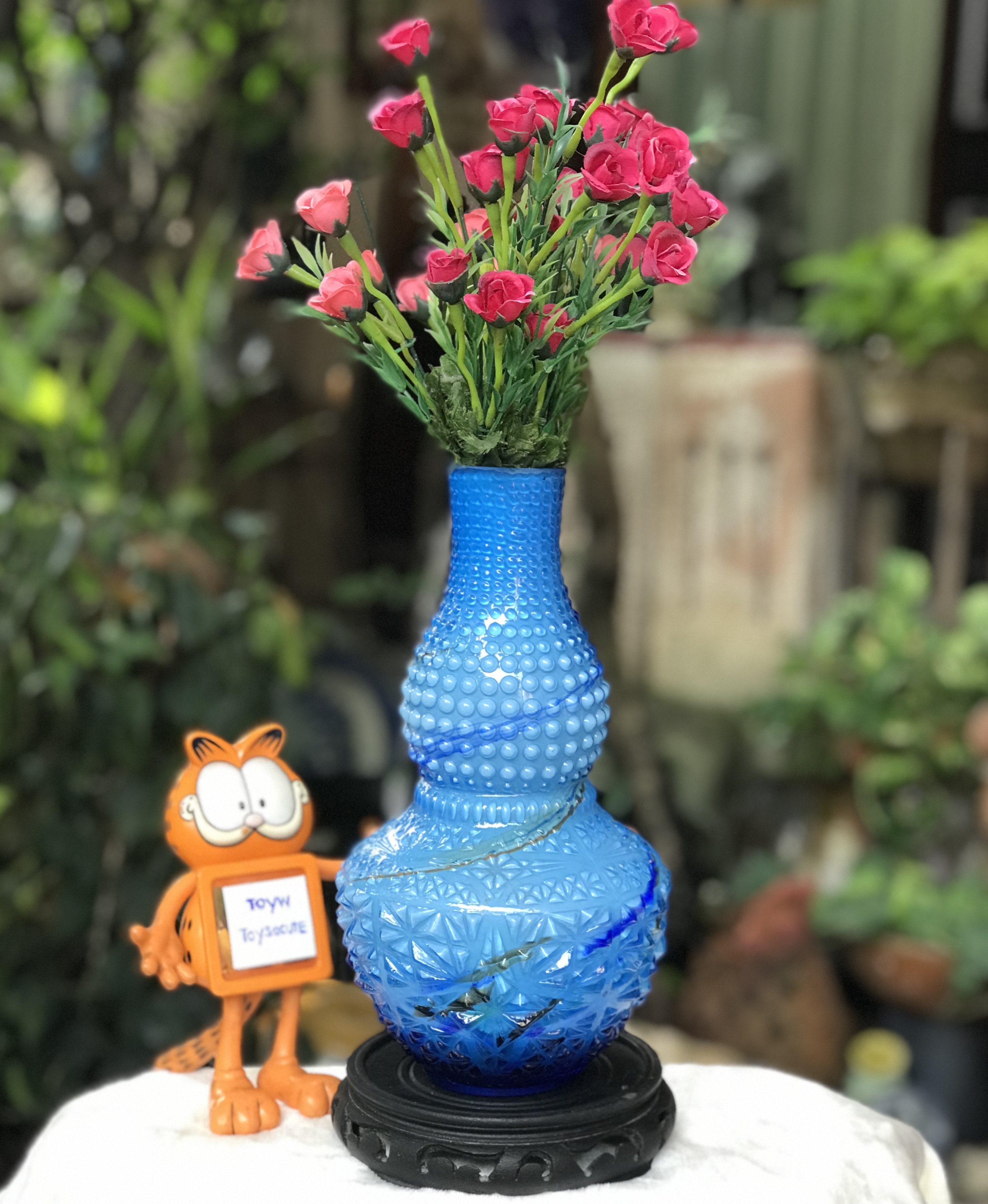 Antique Vase แจกันแก้วเป่าโบราณ ทรงน้ำเต้า ลวดลายนูน สำหรับจัดดอกไม้ ตั้งโชว์ ปรับฮวงจุ้ยบ้าน โต๊ะทำงาน