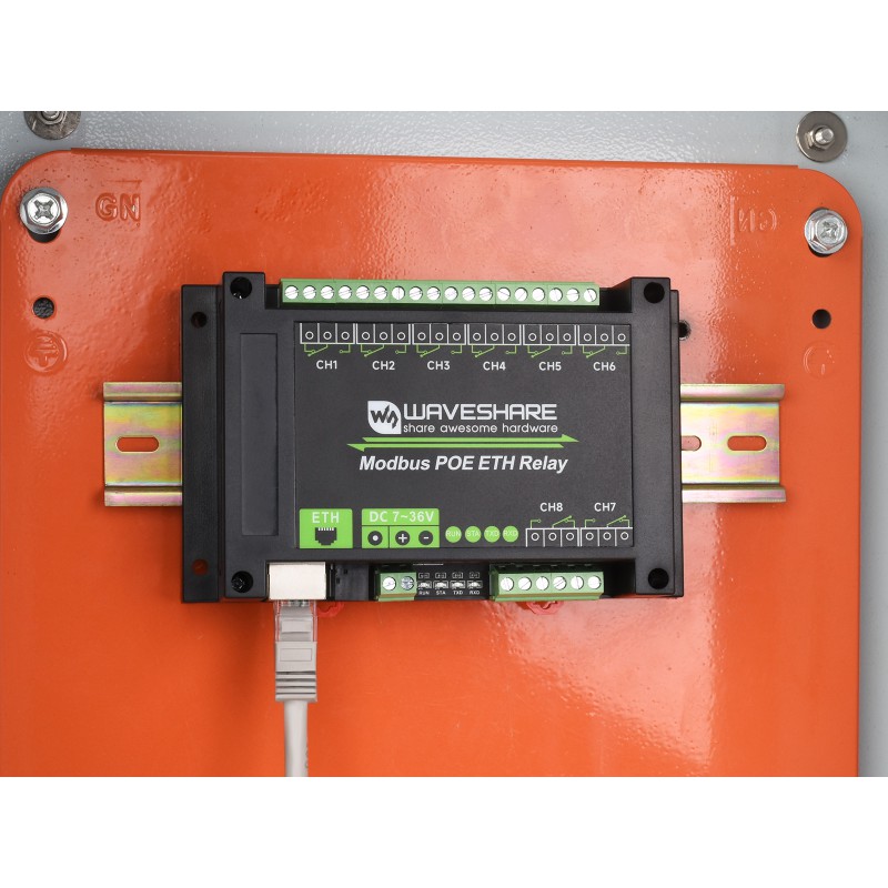 8-ch Ethernet Relay Module, Modbus RTU/Modbus TCP Protocol, PoE port Communication, With Various Isolation And Protection Circuits (ของแท้จาก Waveshare)