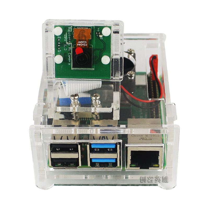 Raspberry Pi 4 Acrylic Transparent Case with Camera Bracket (support Cooling Fan)