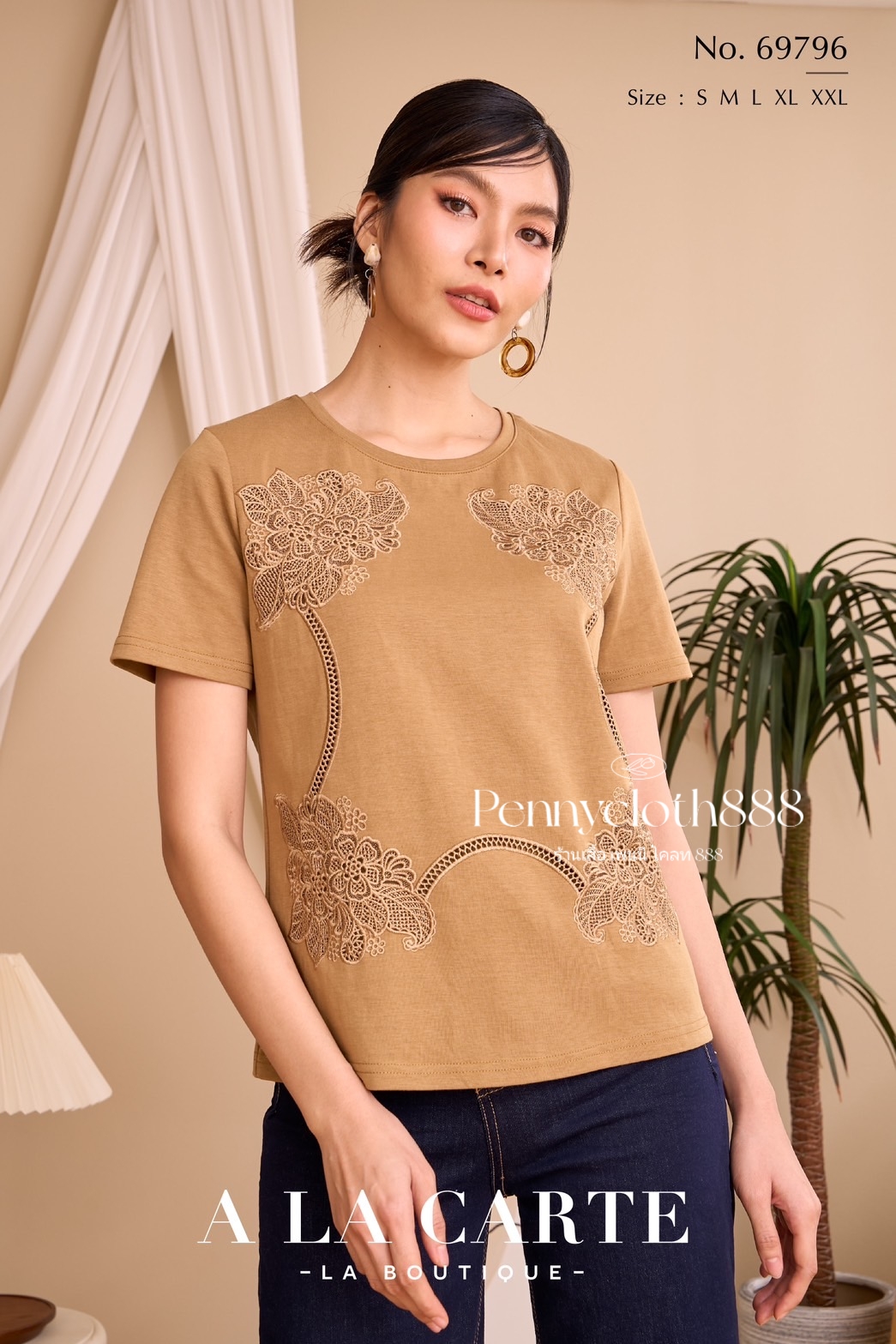 69796 เสื้อยืด A La Carte แขนสั้น ผ้าเนื้อนุ่ม งานปักฉลุ มีซับด้านหน้ by PENNY CLOTH 888า