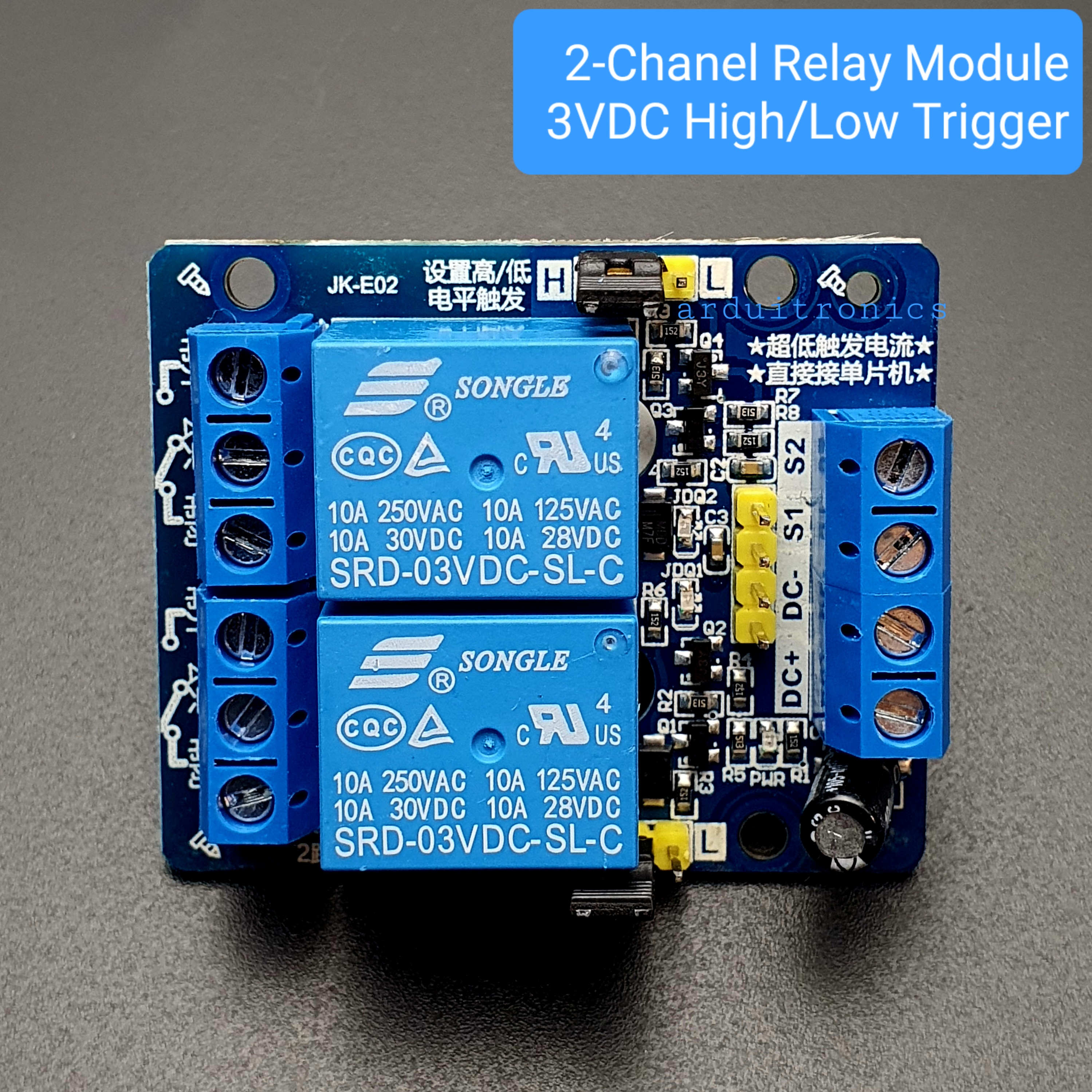 2 Channel Relay Module 3V / 3.3V (High/Low Level Trigger)