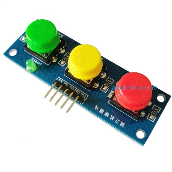 โมดูลสวิตช์ กดติด/ปล่อยดับ 3 ปุ่ม 3 สี สำหรับ Arduino + LED