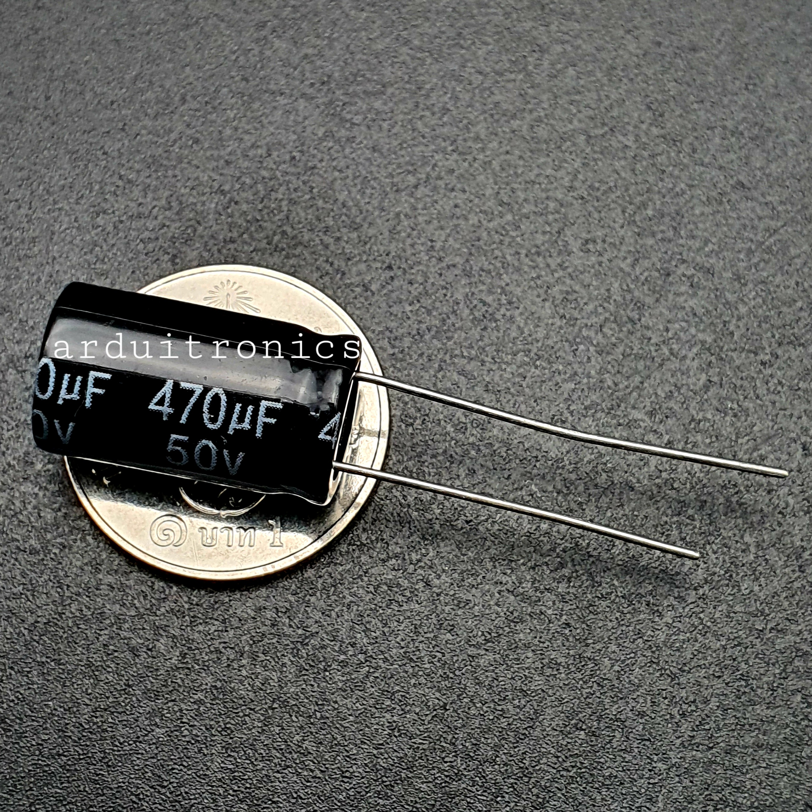 ตัวเก็บประจุ ตัวเก็บประจุแบบมีขั้ว Capacitor 470uF 50V Size 10x17mm (1 ตัว)