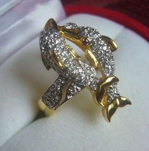 แหวนเพชรสวิส ปลาโลมาคู่ เพชร cz คิวบิคซิโคเนีย