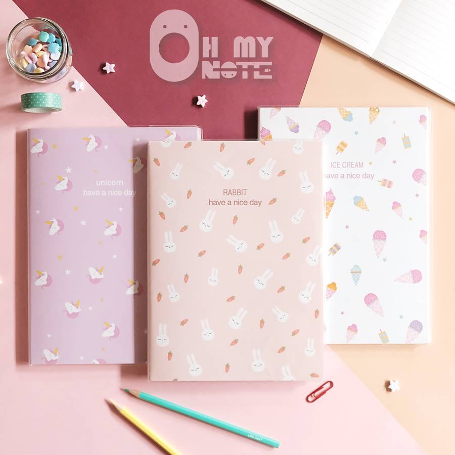 Ohmynote สมุดโน้ตน่ารักสไตล์เกาหลี ปกพลาสติกกันน้ำ เล่มหนา 160 หน้า ขนาด B5 ชุด Have a nice Day ชมพู
