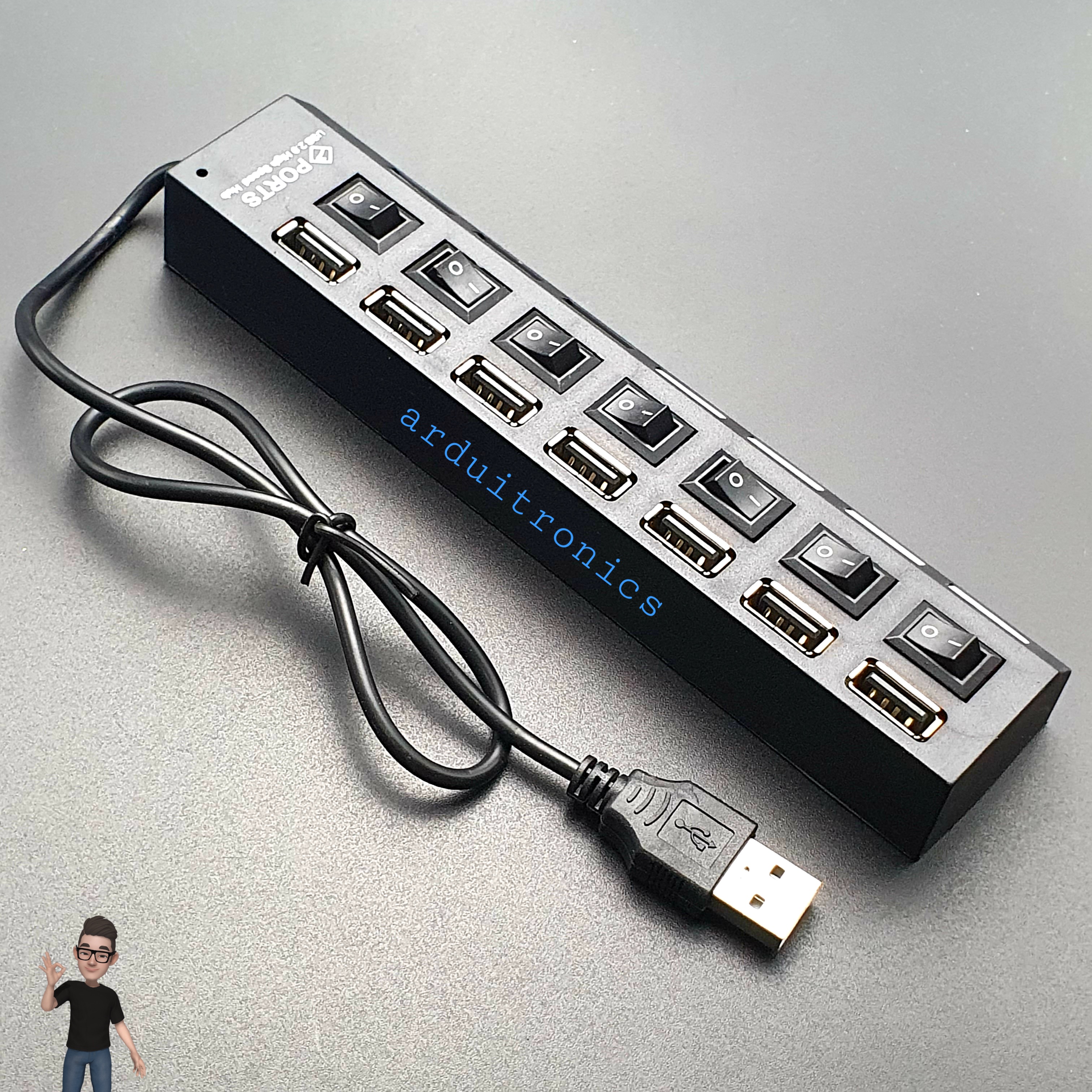 7 Ports USB Hub High-speed USB2.0 Individual LED Power Switches ( Black )