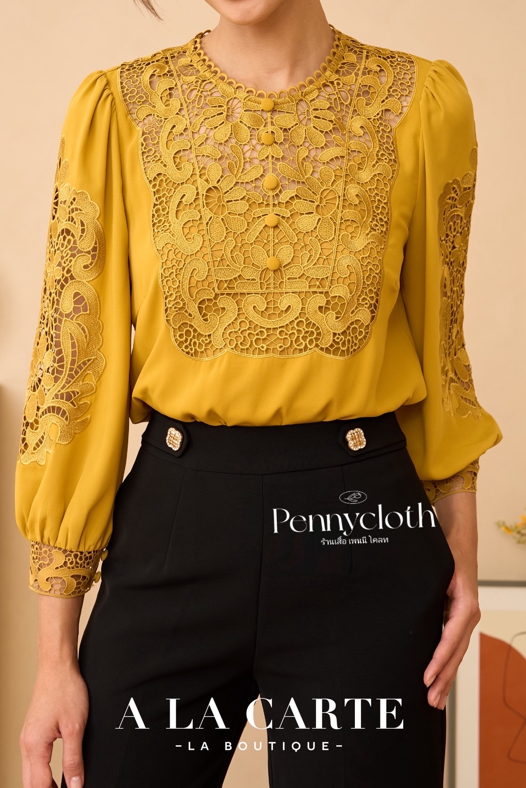 69897 เสื้อ A La Carte เสื้อชีฟองแต่งลูกไม้เนื้อทอ ช่วงอก และแขน by PENNY CLOTH