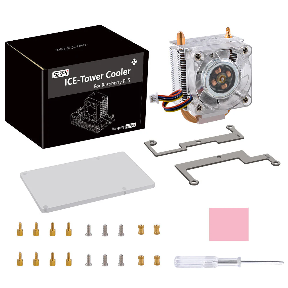 52Pi ICE-Tower CPU Cooler RGB LED Light Cooling Fan for Raspberry Pi 5