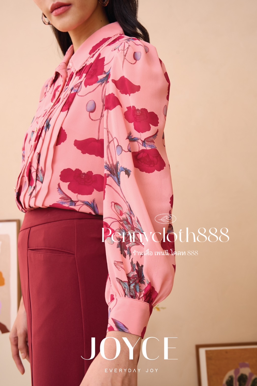 6990 เสื้อเชิ้ต Joyce ชีฟองพิมพ์ลายใหม่ ตีเกล็ด แต่งทริม มีซับใน by PENNY CLOTH 888