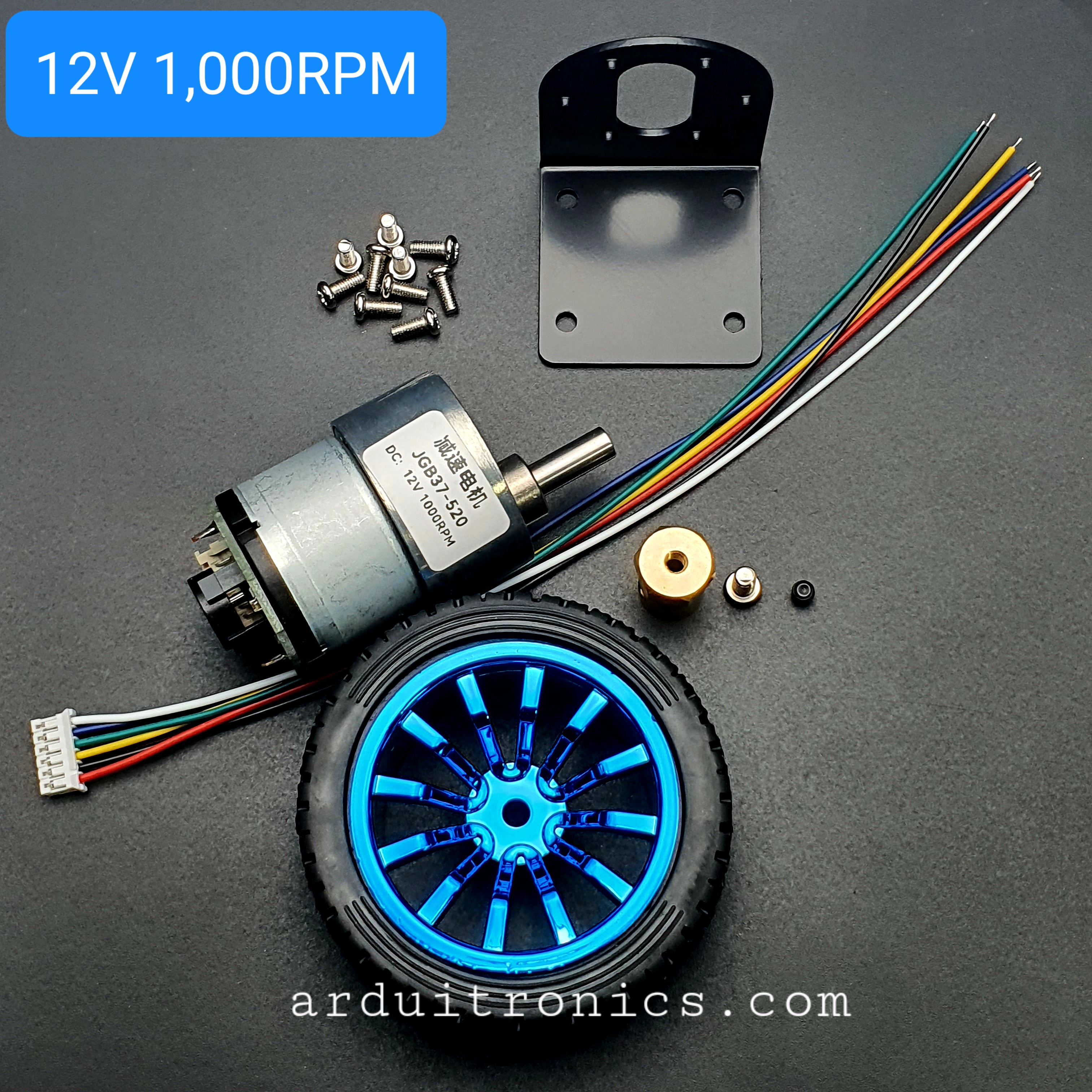 JGB37-520 Encoder Motor Set Kit 6mm Shaft with Mounting Bracket มอเตอร์เกียร์ DC 12V ความเร็วรอบ 1000 RPM