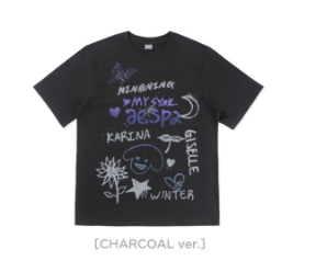 aespa -2022 aespa FAN MEETING “MY SYNK. aespa” OFFICIAL MD - Handwriting T-shirt เสื้อ สีดำ - ส่งเครืองบิน