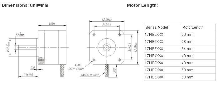 Stepping Motor แรงบิด 0.42 N.m - 1.7A (17HS4401) พร้อมสาย connector