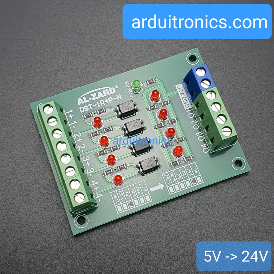 5V to 24V 4 Channel 5V - 24V Optocoupler Isolation Module PLC Signal Level Voltage Conversion Board