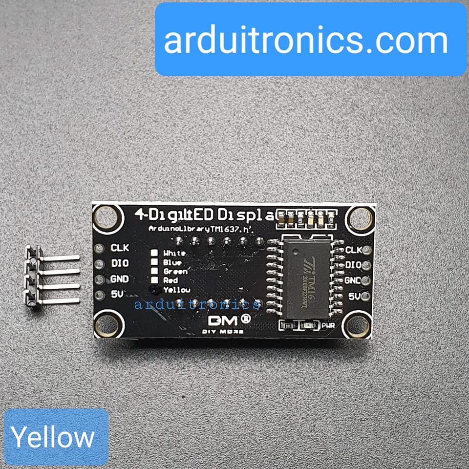 โมดูลแสดงค่าตัวเลข 4 หลัก สีเหลือง 7 Segment 4 Digit TM1637 Module Size 0.36"