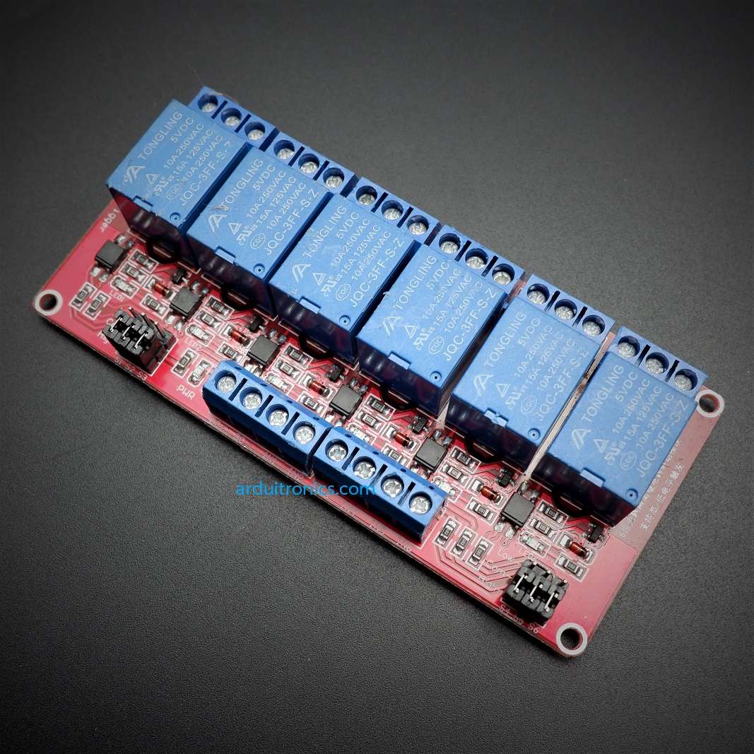 6 Channel Relay Module High/Low Level Trigger (5V) - Red PCB