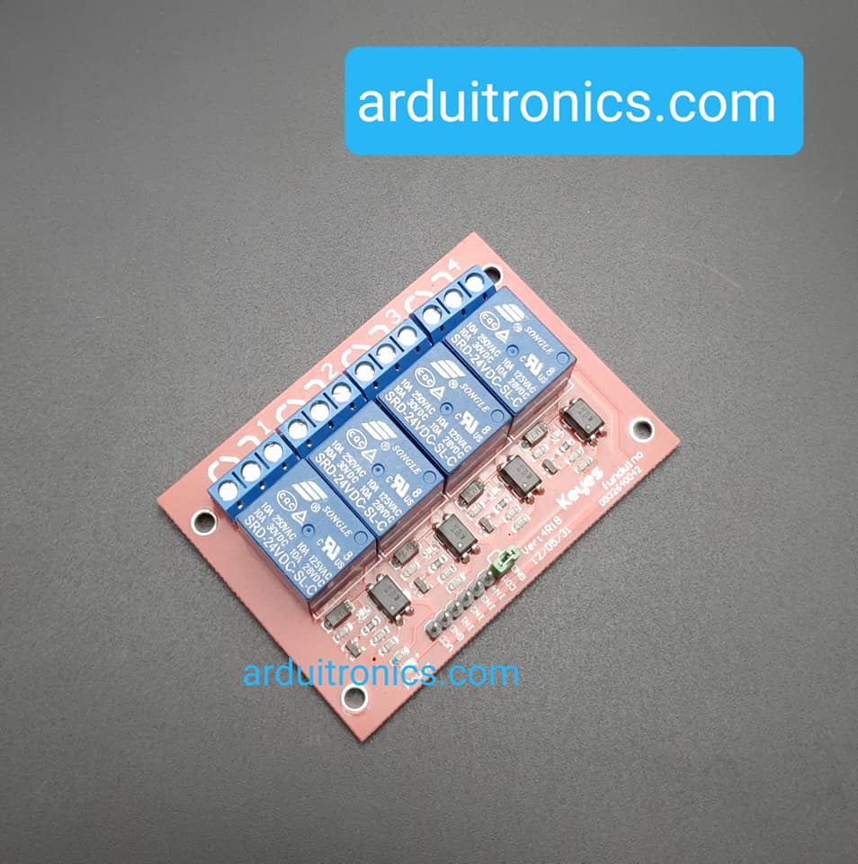 4 Channel Relay (Opto-Isolated) 24V 10A รีเลย์ 4 ช่อง 24V 10A (red PCB) - ยี่ห้อ Keyes