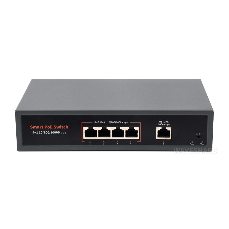 120W Gigabit Ethernet PoE Switch, 4x PoE+ Ports, Up To 30W Per Port, 802.3af/at Compliant, Fanless Design, High-Speed 10/100/1000M Ethernet Port, Network Switch PoE (แท้ Waveshare)